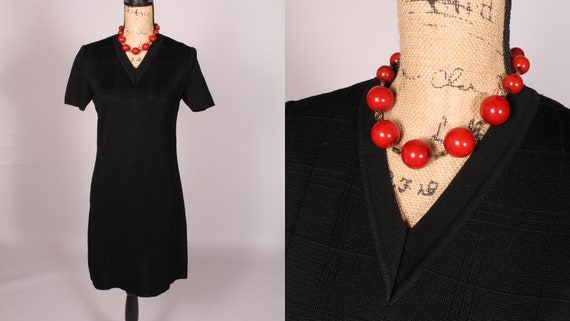 60s Dress // Vintage 60s Black Dress with Checked… - image 1