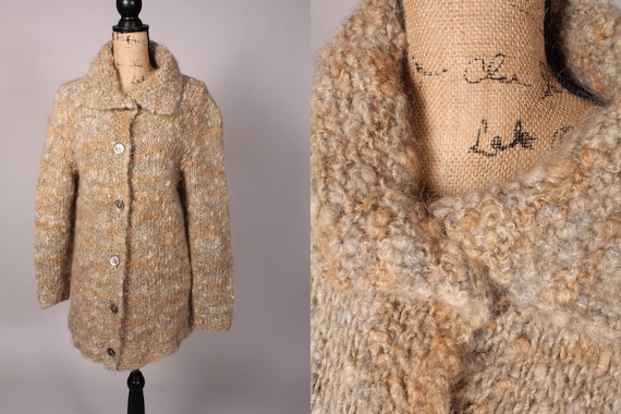 70s Sweater //  Vintage 70s Big Fuzzy Tan Taupe C… - image 1