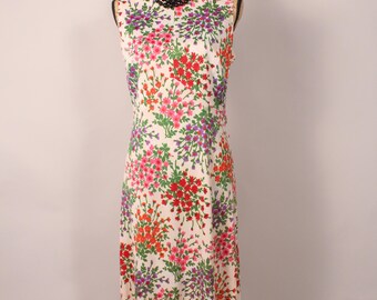 Vintage 60s Floral Jersey Shift Dress Size L Montgomery Ward 36" waist