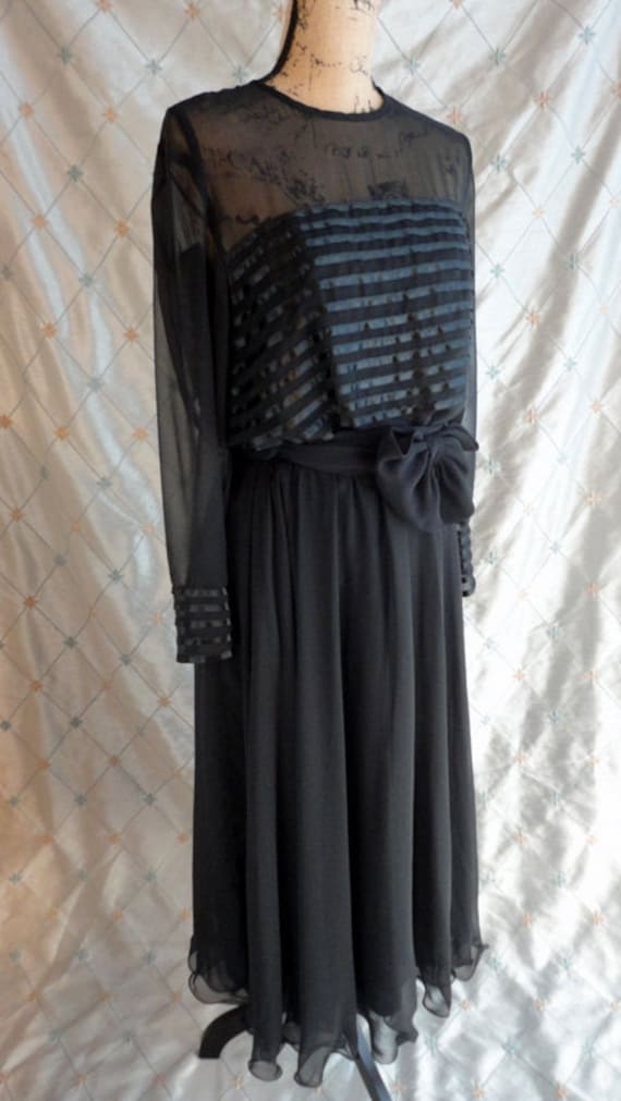 80s Dress //  Vintage 80s Black Chiffon Dress wit… - image 5