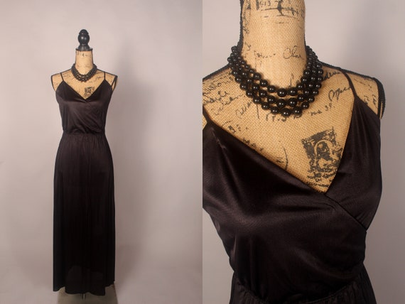 Vintage 70s Black Nightgown by Cinandre Leisure L… - image 1