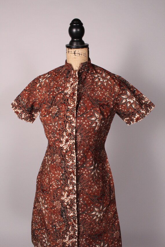 60s Dress // Vintage 60s Brown Cotton Print Dress… - image 3