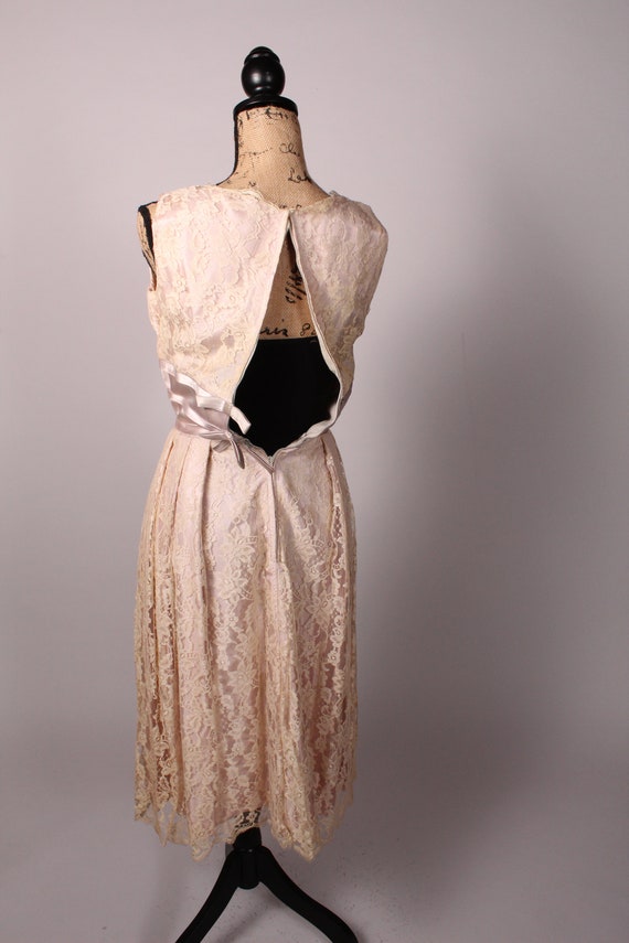 50s Dress  // Vintage 50s Cream Lace & Satin Dres… - image 6