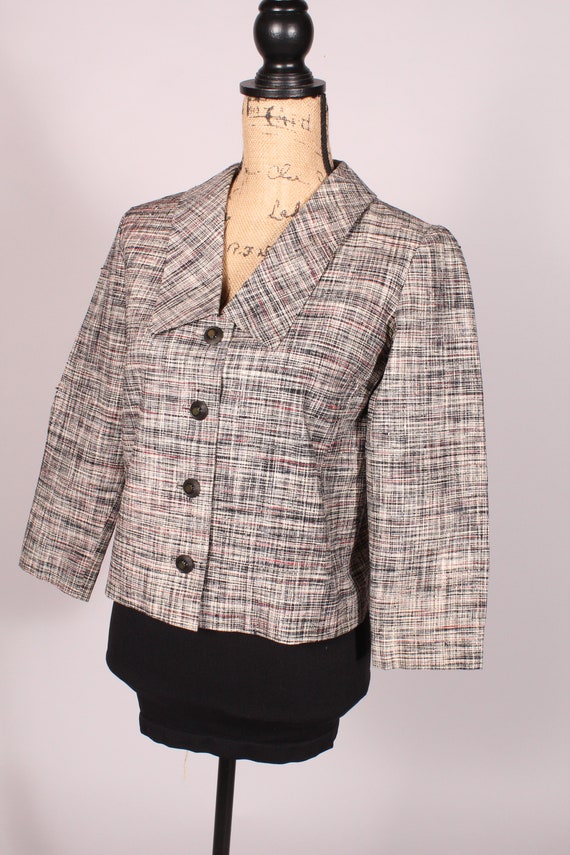 50s Blazer //  Vintage 50s Gray Black Red Fine Ch… - image 3