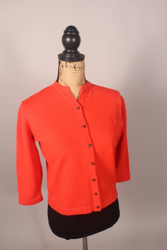 Vintage Cardigan Sweater, 60s Orange Cardigan Swe… - image 7