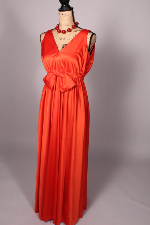 60s 70s Dress //  Vintage 60s 70s Orange Flowing … - image 6