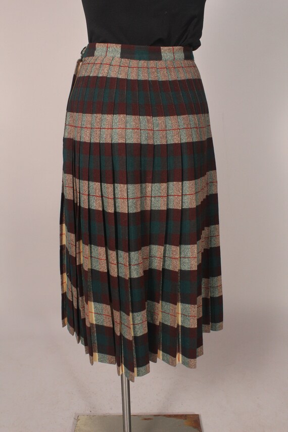 50s Skirt //  Vintage 50s Brown Green Plaid Wool … - image 8