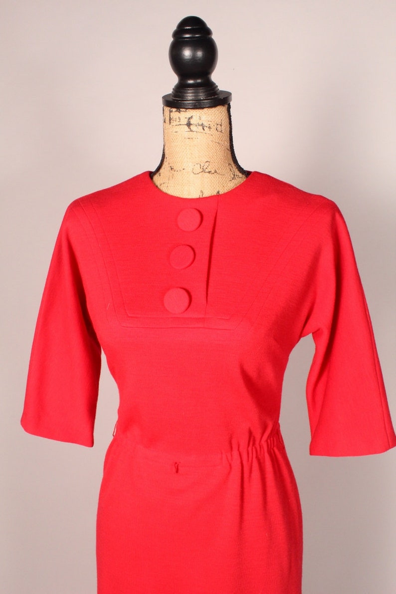 50s 60s Dress // Vintage 50s 60s Red Knit Dress with Big Buttons by R&K Originals Size M 'For The Girl Who Knows Clothes' image 3