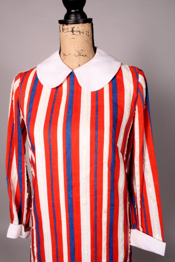 60s Dress //  Vintage 60s Red White & Blue Stripe… - image 3