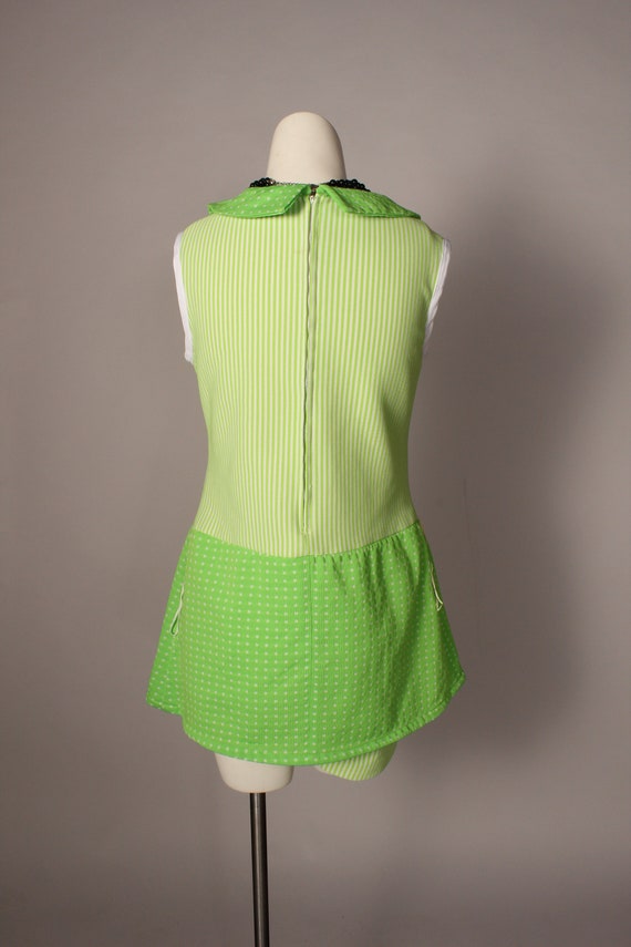 60s Romper //  Vintage 60s Lime Green Stripe Polk… - image 9