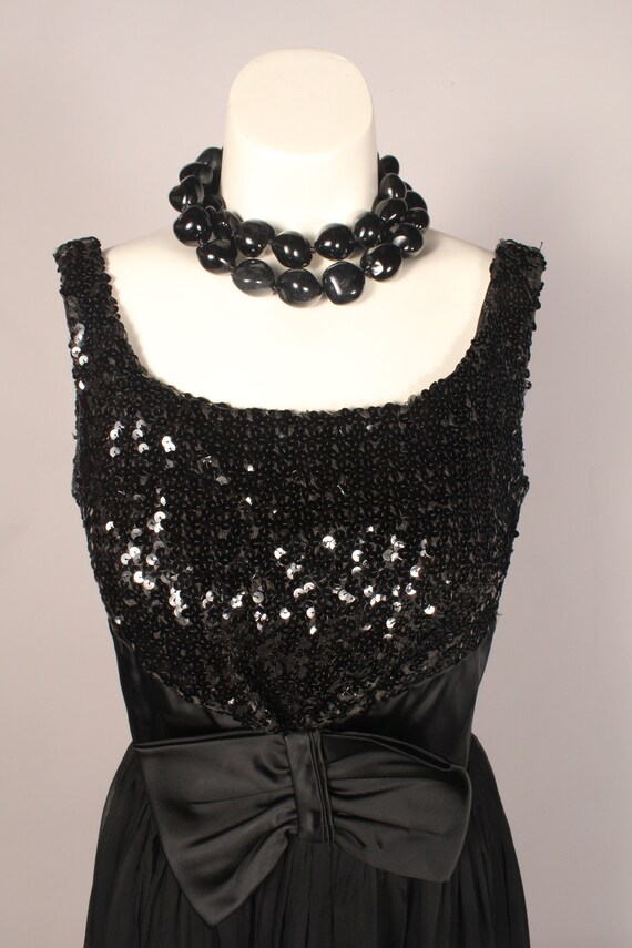 50s Dress // Vintage 50s Black Sequin Chiffon Sat… - image 4