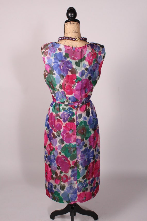 50s 60s Dress // Vintage 50s 60s Blue Pink Floral… - image 8