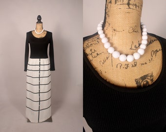 Vintage 60s Black White Poly Maxi Dress by Ayres Unlimited Size M stripes graphic print