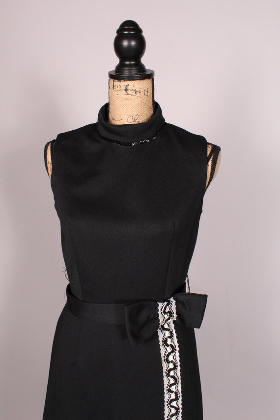 60s 70s Dress //  Vintage 60s 70s Black Dress wit… - image 3