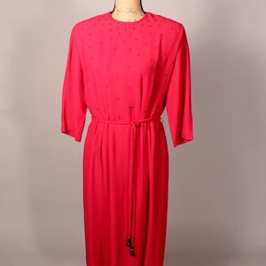 Vintage 50s Raspberry Pink Red Dress with belt by Slimaker Original Size L 32" waist rayon
