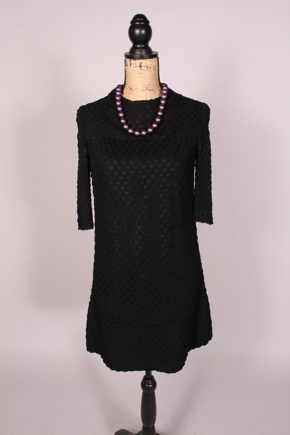 60s 70s Dress //  Vintage 60s 70s Black Bubble Kn… - image 2