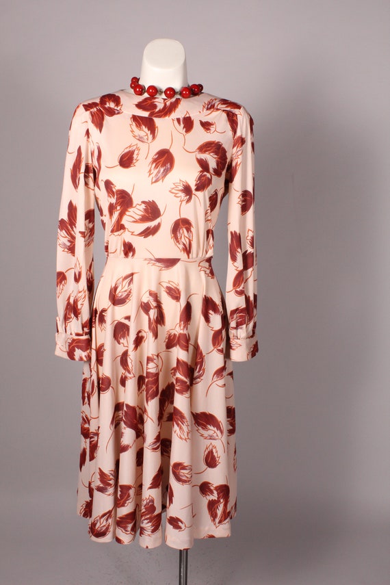 70s Dress // Vintage 70's Rust and Cream Leaf Pri… - image 5