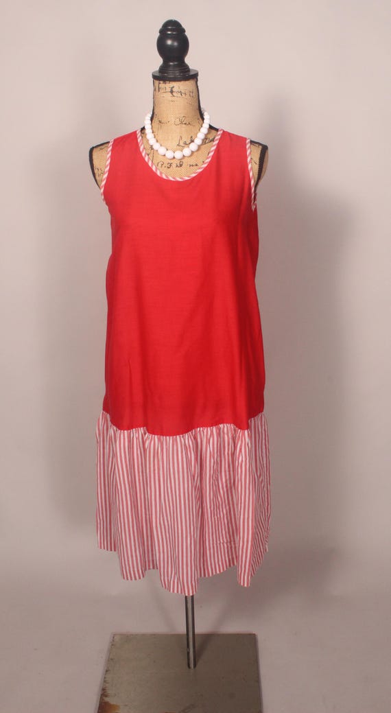 VINTAGE 60s 70s RED BLUE WHITE GEOMETRIC MOD SUMMER SHORT DRESS 8 10 main image 0