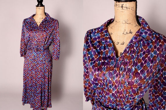 40s 50s Dress // Vintage 40s 50s Blue Purple Brow