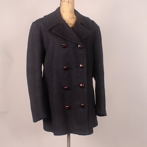 Vintage 70s navy blue wool peacoat by Fox Knapp size L marked 42
