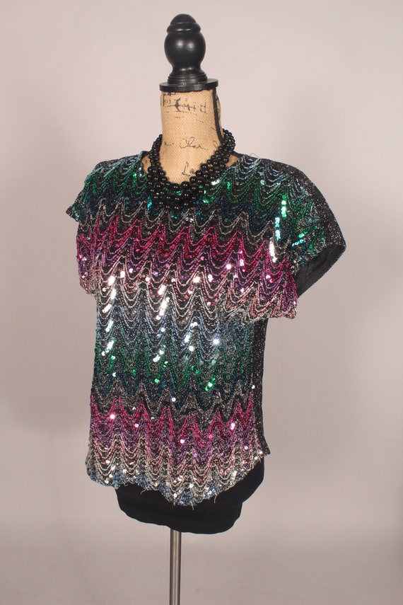 70s 80s Top //  Vintage 70s 80s Sparkly Colorful … - image 6