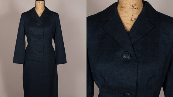 50s 60s Skirt Suit //  Vintage 50s 60s Blue Skirt… - image 1