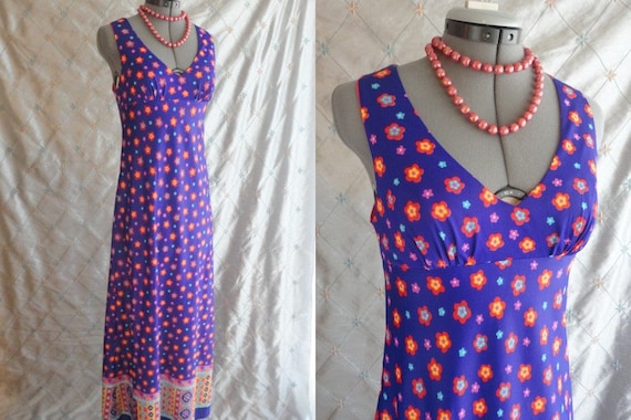 60s Dress // 60s Summer Maxi // Vintage 1960s Purp