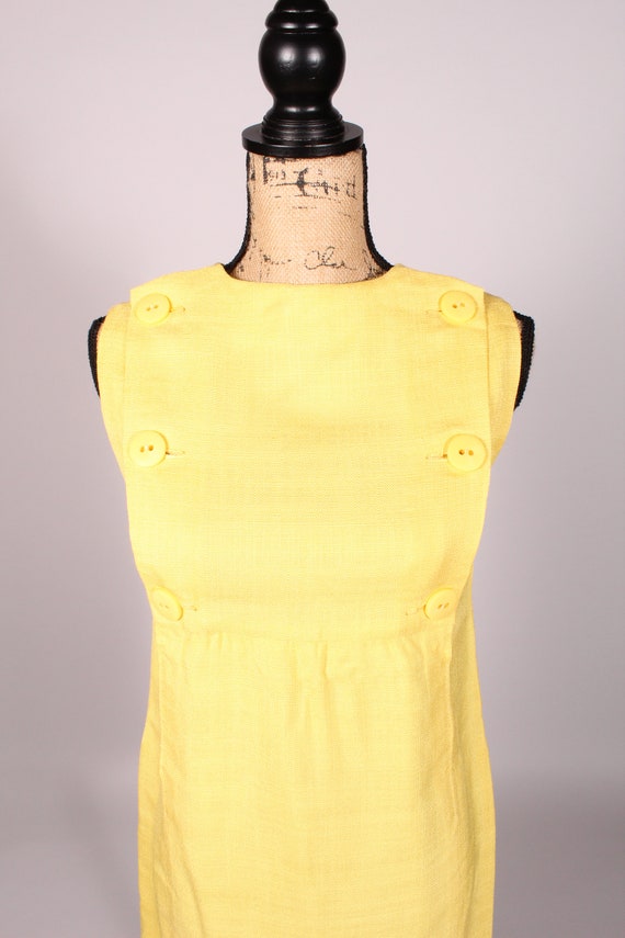 60s Dress //  Vintage 60s Lemon Yellow Linen Mini… - image 3