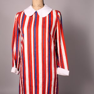 60s Dress // Vintage 60s Red White & Blue Striped Linen Dress Size M with Sequin Accents and Peter Pan Collar image 2