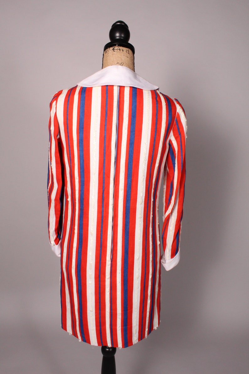 60s Dress // Vintage 60s Red White & Blue Striped Linen Dress Size M with Sequin Accents and Peter Pan Collar image 9