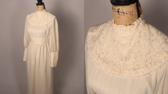 Vintage 70s Maxi Dress, Vintage Cream Maxi Dress,… - image 1