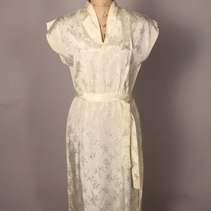 Vintage 80s Ivory Jacquard Dress Size M side slits