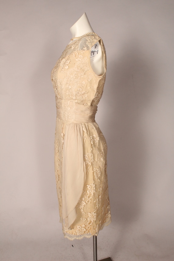 50s 60s Dress //  Vintage 50s 60s Cream Tan Lace … - image 6