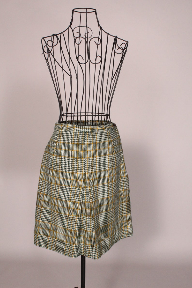 Vintage 60-tals grön rutig minikjol från Scaasi för Lortogs, storlek S, midja 64 cm bild 3