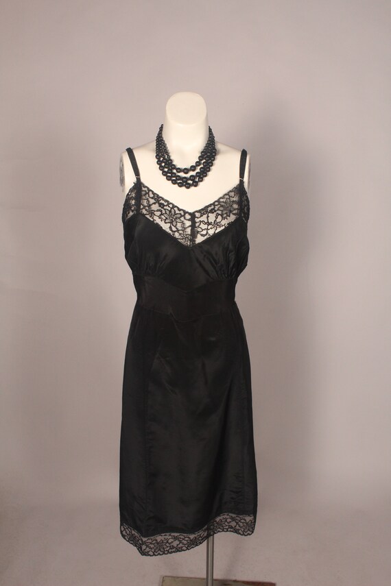 50s Slip //  Vintage 50s Black Slip with lace by … - image 2