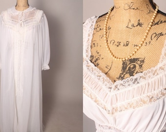 Vintage 50s White Peignoir Set,  Vintage Bridal Peignoir Set, White Chiffon Lace Peignoir Set by Radcliffe