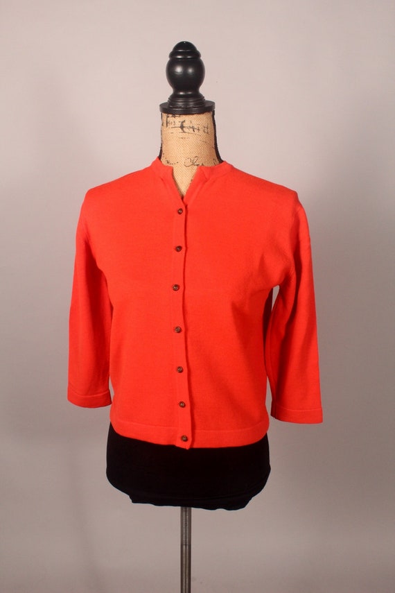 Vintage Cardigan Sweater, 60s Orange Cardigan Swe… - image 2