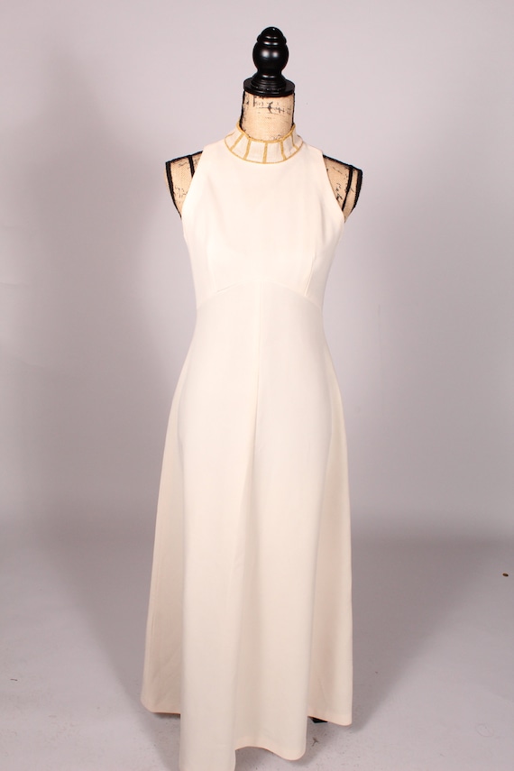 60s 70s Dress //  Vintage 60s 70s Cream Maxi Dres… - image 2