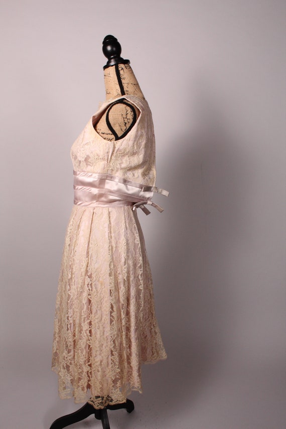 50s Dress  // Vintage 50s Cream Lace & Satin Dres… - image 5