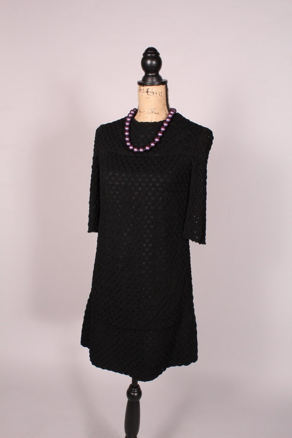 60s 70s Dress //  Vintage 60s 70s Black Bubble Kn… - image 6