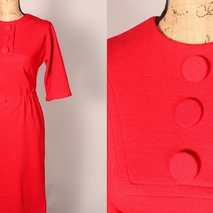 50s 60s Dress // Vintage 50s 60s Red Knit Dress with Big Buttons by R&K Originals Size M 'For The Girl Who Knows Clothes' image 1