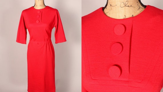 50s 60s Dress //  Vintage 50s 60s Red Knit Dress … - image 1