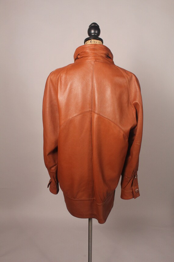 Vintage 80s 90s Caramel Brown Leather Jacket Coat… - image 8