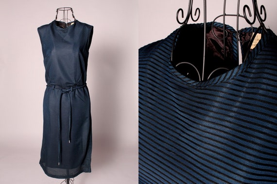 60s Dress //  Vintage 60s Navy Blue Black Nylon D… - image 1