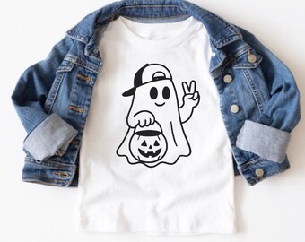Ghost Halloween shirt, spooky tee, funny fall kids shirts, trick or treat, cute child costume, autumn tees, October outfit