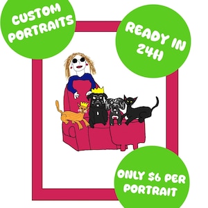 Custom family portrait, funny drawing, funny animal drawing, anniversary gift, unique family portrait, funny pets