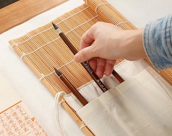 Handmade Japanese Style Large Capacity Brush Holder Rollup Portable Protector
