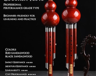 Flauta de cucurbitáceas con sándalo rojo o negro, ideal para principiantes, para aprender y practicar.