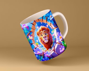 White glossy mug Lion