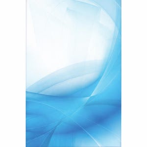 Puede incluir: Una pantalla rectangular con fondo blanco y un diseño abstracto azul y fluido. La base es negra. El diseño presenta líneas curvas y gradientes de azul, creando una sensación de movimiento y profundidad. La estética general es moderna y limpia.